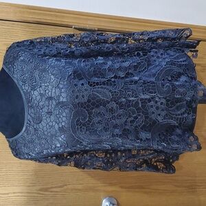 Monroe and main NWT black lace tie back floral top